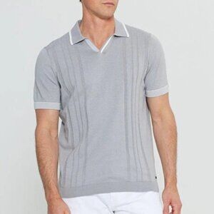 Altinyildiz Classics Grey with White Contrast Knit Textured Polo